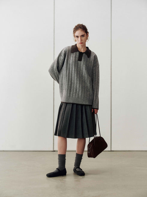 Structured Pleated Midi Skirt